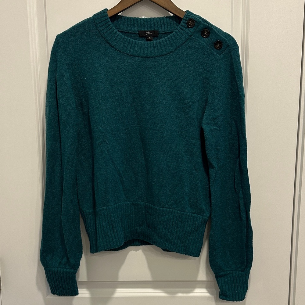 J. Crew Teal Button-Shoulder Sweater
